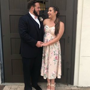 Floral pink strapless dress